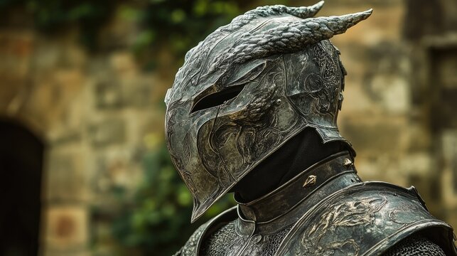Medieval dragon-faced armet helmet showcasing intricate design craftsmanship in historical armor.