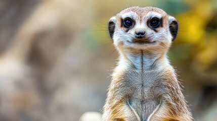Fototapeta premium Meerkat standing alert in natural habitat showcasing its curious expression and watchful demeanor during sunny day.