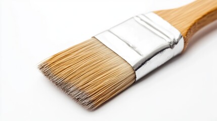 Fototapeta premium Paint brush with wooden handle and bristles isolated on a white background for art and DIY projects