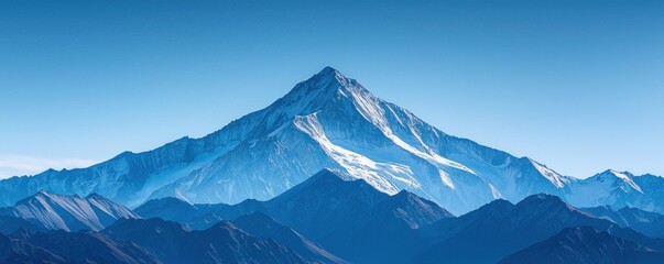 Fototapeta premium Simple mountain range concept. Majestic snow-capped mountain against a clear blue sky.