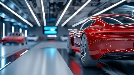 Fototapeta premium Futuristic garage interior with holographic displays advanced digital interfaces and automated systems showcasing the cutting edge of automotive technology and design