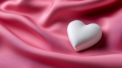 Fototapeta premium White Heart-Shaped Box on Pink Silk: A Symbol of Love and Romance