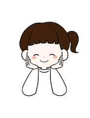 ほっぺたに手をあててにっこりする女の子のイラスト