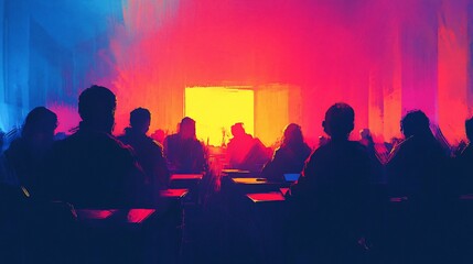 Silhouetted Figures in a Vibrant Classroom Setting