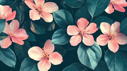 Vibrant pink blossoms amidst lush green foliage creating a serene and natural floral composition.
