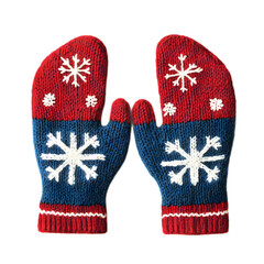 Cozy Red and Blue Knitted Winter Mittens with Snowflake Pattern