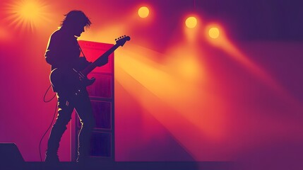 Silhouetted Guitarist Performing On Stage With Bright Lights