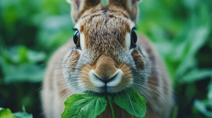 Mountain hare close-up portrait in highlands showcasing wildlife with lush green background and natural habitat elements.