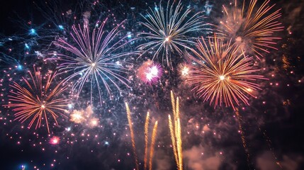 Vibrant Fireworks Display Illuminating Night Sky During Festive New Year Celebration