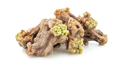 Raw organic asafoetida resin also known as hing isolated on white background showcasing its unique texture and natural earthy appearance