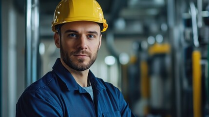 Robotic engineer in safety gear at an electrical supply station showcasing expertise and technology in a modern industrial setting