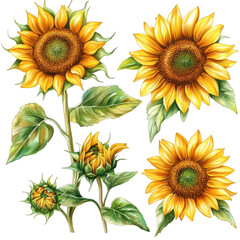 Obraz premium Vibrant Sunflowers Blooming Flowers Summer Botany Watercolor Painting