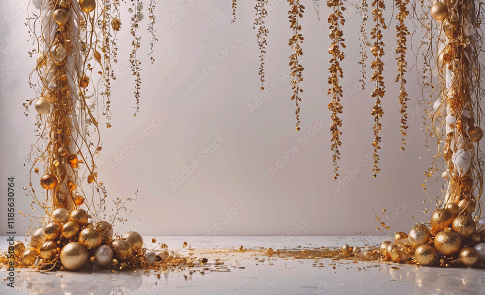 Aufkleber beautiful gold and white background with a gold and white tree made of gold and white balls. the tre