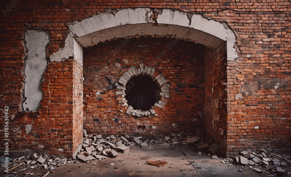 Aufkleber brick archway with a hole in the middle. the archway is made of bricks and is very old
