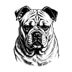 pit bull dog sketch engraving black and white outline. Scratch board imitation.