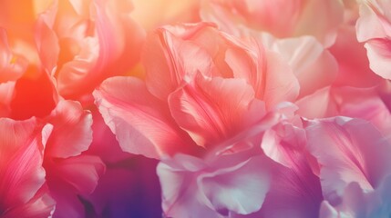 Soft focus close up of vibrant pink tulip flowers creating a colorful background with a dreamy aesthetic for floral designs and presentations.