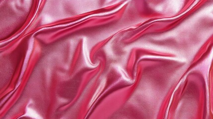 Obraz premium Pink metallic leather texture with smooth, flowing folds, ideal for backgrounds or fashion-related design projects.