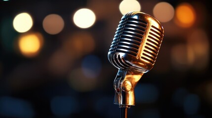 Vintage Style Microphone with Blurred Background for Music and Broadcasting Themes