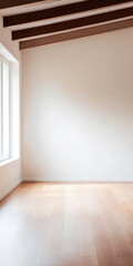Fototapeta premium Minimalist interior with wooden accents and natural light in a spacious room