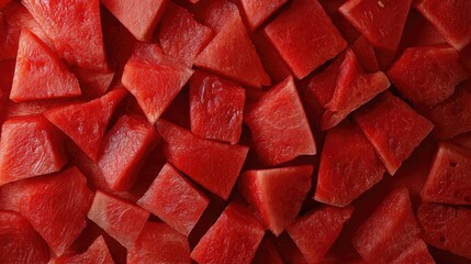 Ripe red watermelon pieces arranged on a colorful background perfect for wallpapers brochures banners and creative projects with copy space