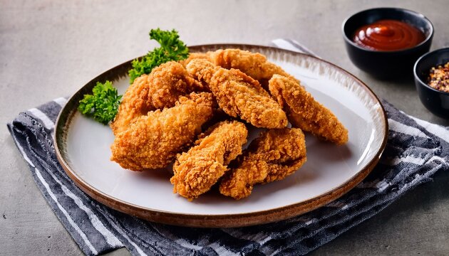 Crispy chicken fried tenders in plate