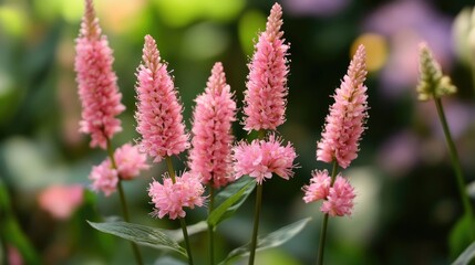 Graceful pink flowers thriving in a lush garden setting, showcasing native beauty from Mexico with vibrant petals and green foliage.