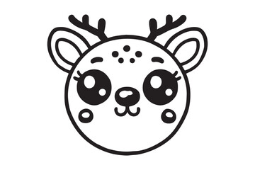 Fototapeta premium Cute cartoon reindeer face line art
