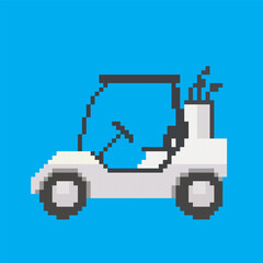 pixel art golf cart, vector illustration on isolated background.