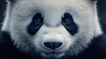 Fototapeta premium Close-up portrait of a giant panda in its natural habitat showcasing its expressive eyes and distinctive black and white fur