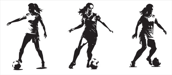 Women Soccer Player Silhouettes Vector