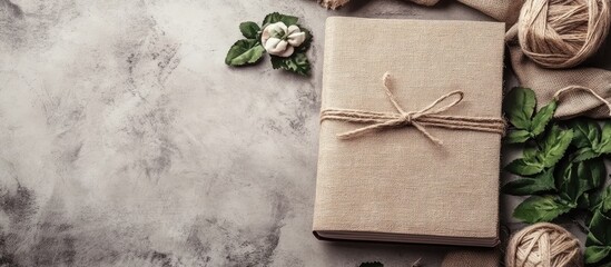 Handmade planner with craft paper twine and fabric accents on a rustic background ideal for creative branding and customizable text space