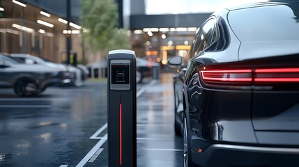 Fototapeta premium Futuristic high tech parking lot with dynamic LED parking spot indicators and connected infrastructure showcasing the of technology sustainability and efficient urban mobility