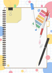 文房具とノートのセット、ポップな背景