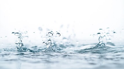 Raindrops creating gentle splashes and ripples on a white background for serene and calming visuals.