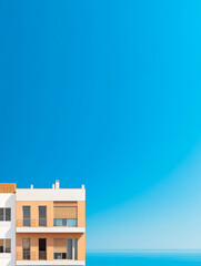 Coastal architecture with colorful facades under a clear blue sky