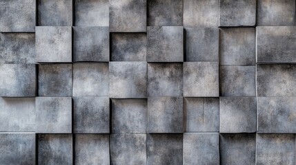 Vintage Aged Weathered Abstract Geometric Wall Texture with Square Stone Cement Tiles for Background or Banner Use