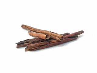Cinnamomum verum or cinnamon sticks isolated on white background. herbs and spices, food ingredient