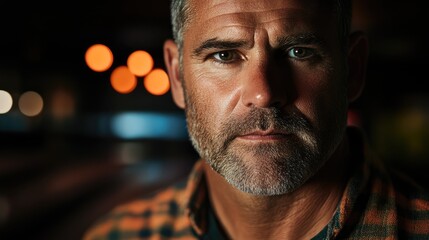 Fototapeta premium Male bowler portrait captured in dramatic lighting with intense shadows showcasing a serious expression and strong character.