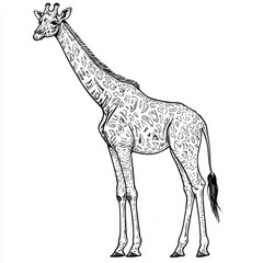 Naklejka premium Majestic Giraffe: A Stunning Black and White Illustration of African Wildlife