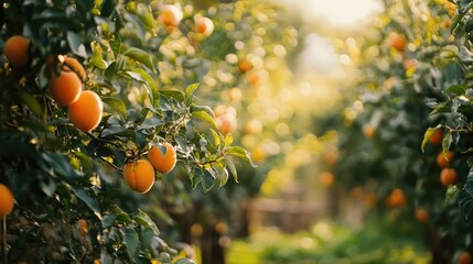Ripe apricots hanging in a sunlit garden showcasing bountiful fruit trees and vibrant greenery on a warm summer day
