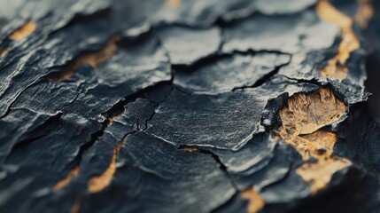 Closeup of textured bark showcasing intricate splits and a rough surface revealing natural wood patterns