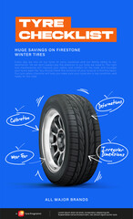 Tyre Checklist - flyer design. Tyre Shop, Spare Parts and Auto Service promotion.