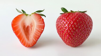 Fresh Juicy Strawberries Whole and Cut Showcasing Vibrant Color and Texture for Culinary and Food Photography