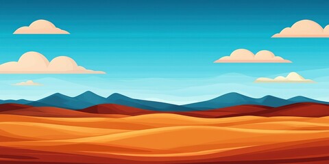 Obraz premium Wide view empty concept. Vibrant desert landscape with mountains and a clear blue sky.