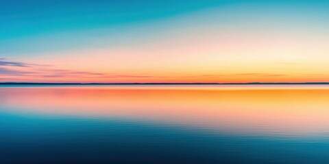 Fototapeta premium Wide view empty concept. Vibrant sunset reflecting on calm water surface.