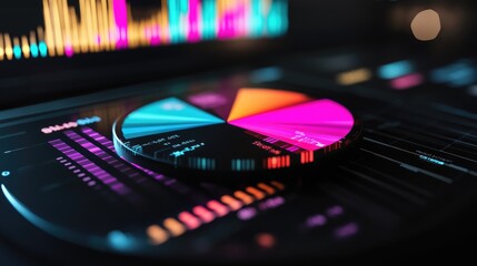 Obraz premium A detailed pie chart illustrating stock market shares, with each segment labeled and colored differently, displayed on a polished digital screen.