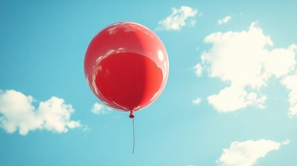Obraz premium Bright Red Helium Balloon Floating in a Clear Sky for Advertising and Festive Promotions