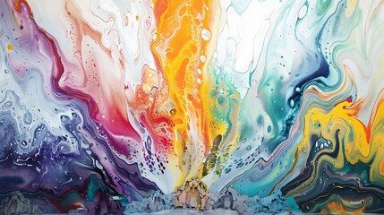 An abstract painting with fluid colors and marbling effect, with a mockup at the center of the wall. full ultra hd, high resolution