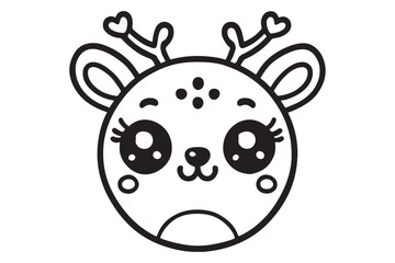 Cute cartoon reindeer face line art
