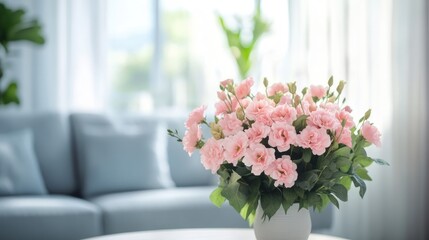 Elegant Floral Centerpiece with Pink Carnations in Bright Modern Living Room Setting
